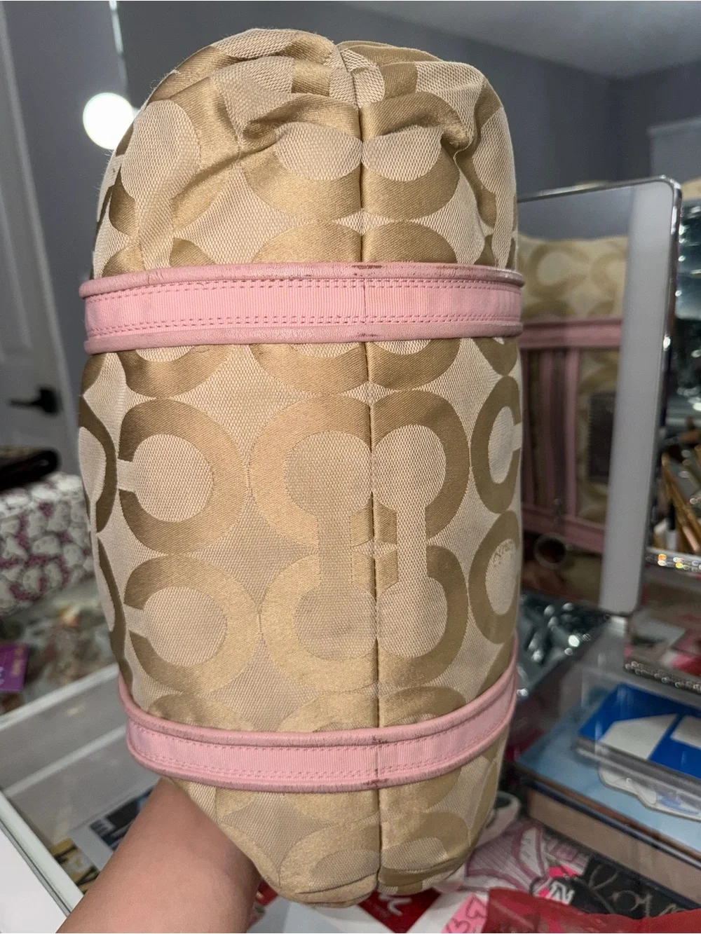 Coach Poppy Pink & Khaki Canvas Tote